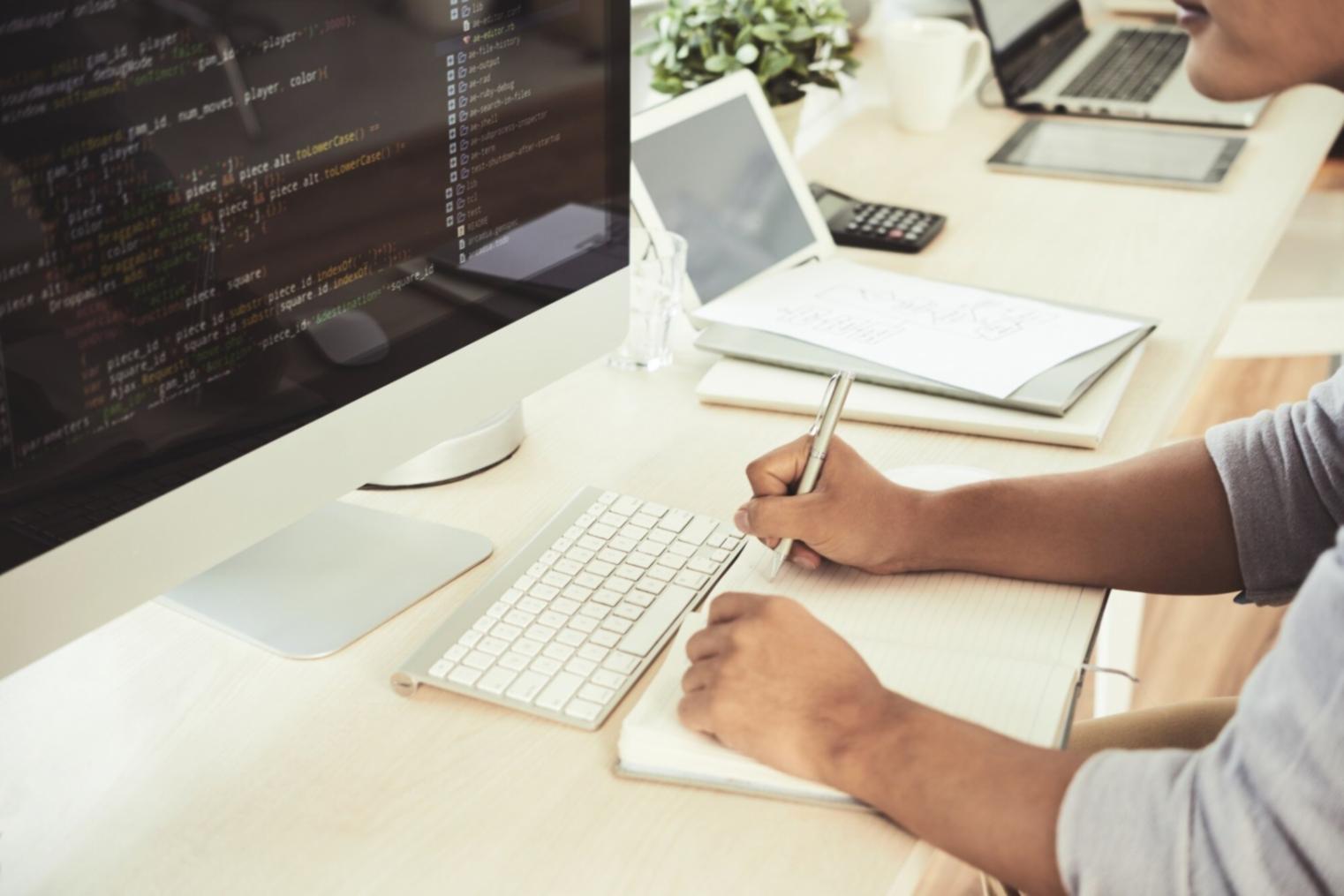 Mobile interface design workspace with device mockups